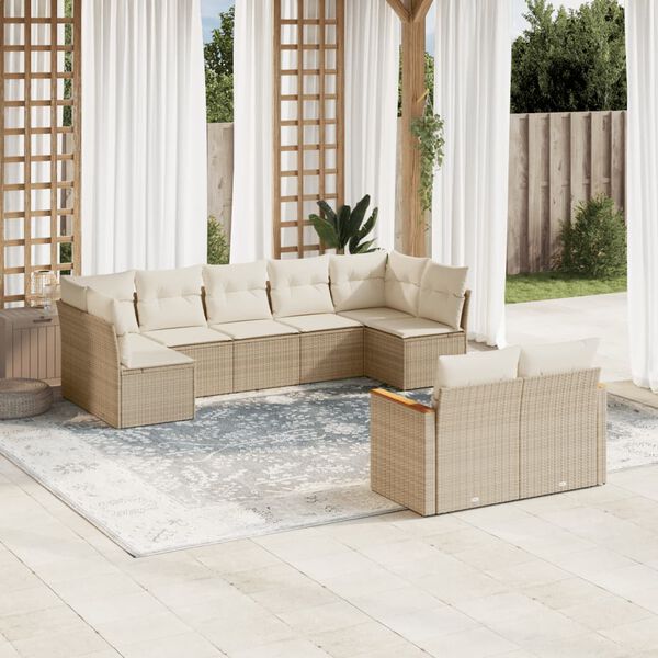 vidaXL 9-delige Loungeset met kussens poly rattan beige