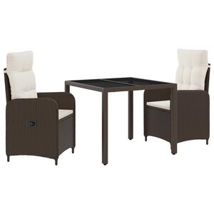 vidaXL Buiten eettafelset 3 st Bruin en Cr&egrave;me Wit poly rattan