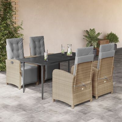 vidaXL 5-delige Tuinset met kussens poly rattan beige