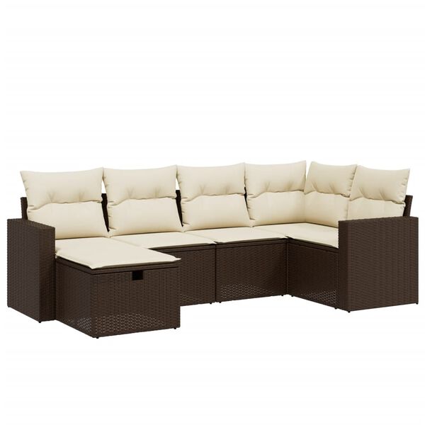 vidaXL 6-delige Loungeset met kussens poly rattan bruin