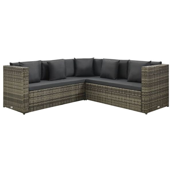 vidaXL 4-delige Loungeset met kussens poly rattan grijs