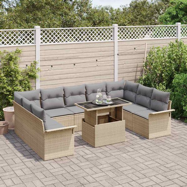 vidaXL Tuin Sofa Set met kussen 10 pcs Beige Poly riet