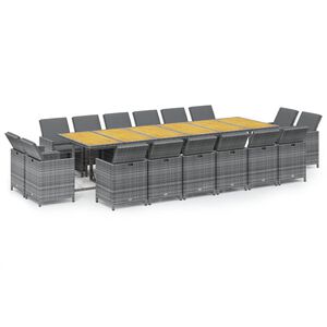 vidaXL 17-delige Tuinset met kussens poly rattan grijs