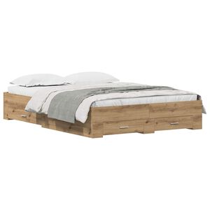 vidaXL Bedframe met lade Artisan Eiken 140 x 190 cm Bewerkt hout