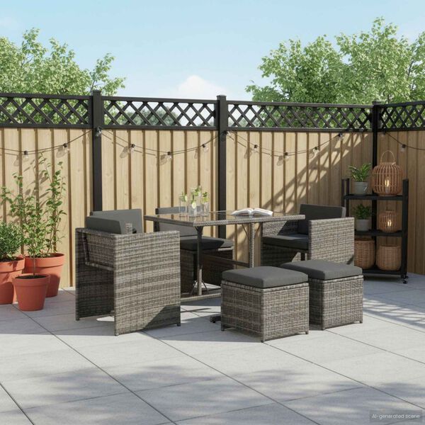 vidaXL 7-delige Tuinset met kussens poly rattan grijs