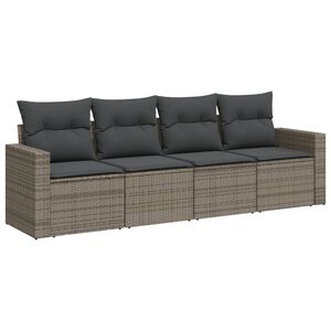vidaXL 4-delige Loungeset met kussens poly rattan grijs
