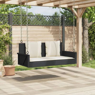 vidaXL Schommelbank met kussens 119x56x48 cm poly rattan zwart