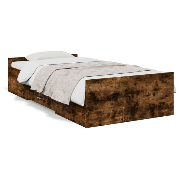 vidaXL Bedframe met lades bewerkt hout gerookt eikenkleurig 100x200 cm