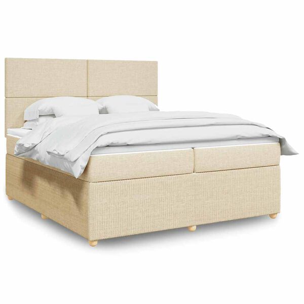 vidaXL Boxspring met matras stof cr&egrave;mekleurig 200x200 cm