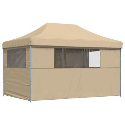 vidaXL Partytent inklapbaar pop-up met 4 zijwanden beige