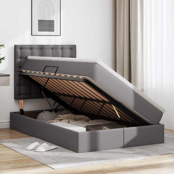 vidaXL Opslag bed met matras met opslag Grijs 120 x 190 cm Nep Leer