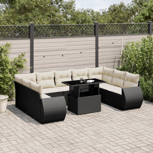 vidaXL 10-delige Loungeset met kussens poly rattan zwart