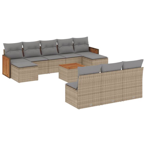 vidaXL 11-delige Tuinset met kussens poly rattan beige