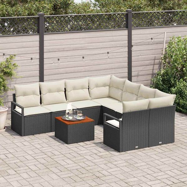 vidaXL Tuinbankenset met kussen 9 pcs Zwart poly rattan