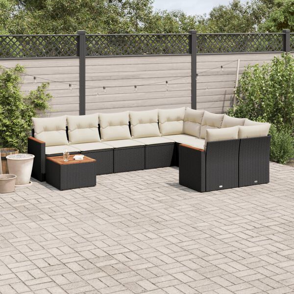 vidaXL 10-delige Loungeset met kussens poly rattan zwart