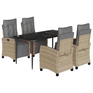 vidaXL 5-delige Tuinset met kussens poly rattan gemengd beige