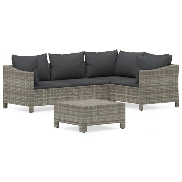 vidaXL 5-delige Loungeset met kussens poly rattan grijs
