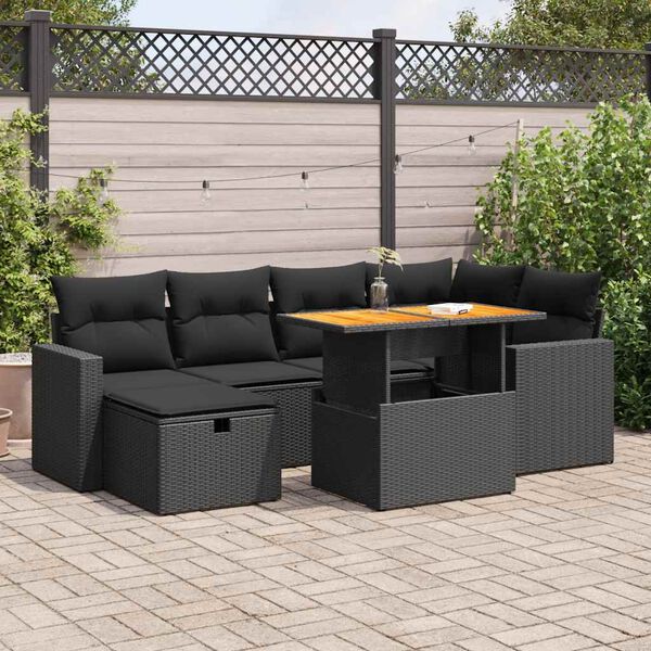 vidaXL 8-delige Loungeset met kussens poly rattan acacia zwart