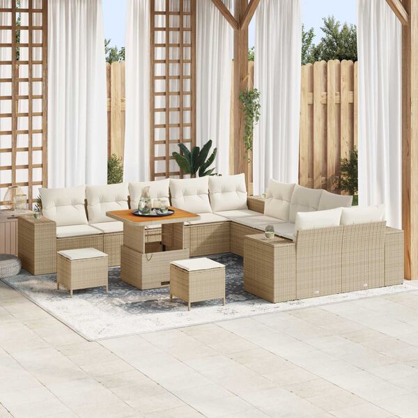 vidaXL Tuin Sofa Set met kussen 13 pcs Beige poly rattan