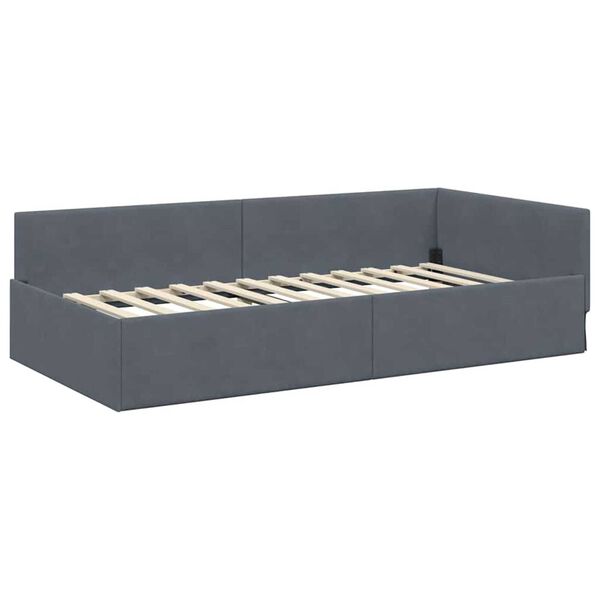 vidaXL Hoekbedframe met hoofdeinde Donkergrijs 90 cm x 190 cm Fluweel