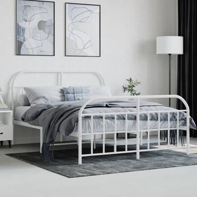 vidaXL Bedframe met hoofd- en voeteneinde metaal wit 140x200 cm