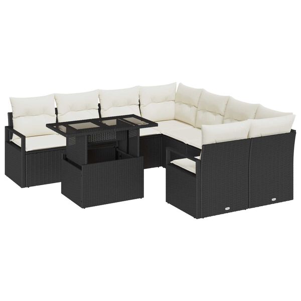 vidaXL Tuin Sofa Set met kussen met opslag 9 pcs Zwart Poly riet