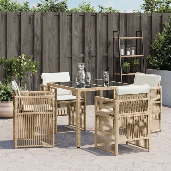 vidaXL Tuinstoelen 4 st met kussens poly rattan beige