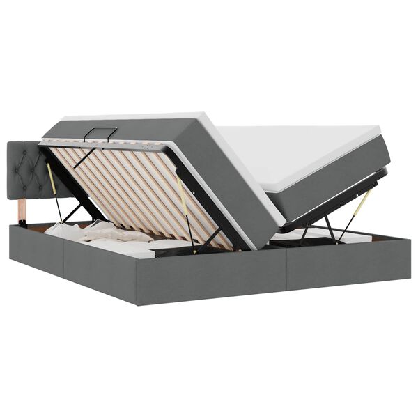 vidaXL Bed met LED-striplichten Donkergrijs 200 x 200 cm Stof