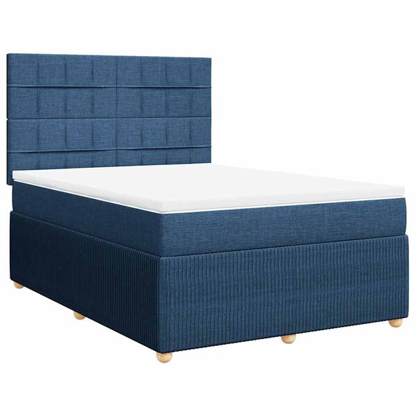 vidaXL Boxspring met matras stof blauw 140x200 cm