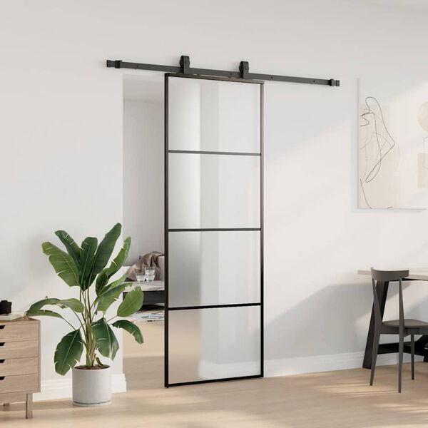 vidaXL Schuifdeur met beslagset 76x205 cm ESG glas zwart