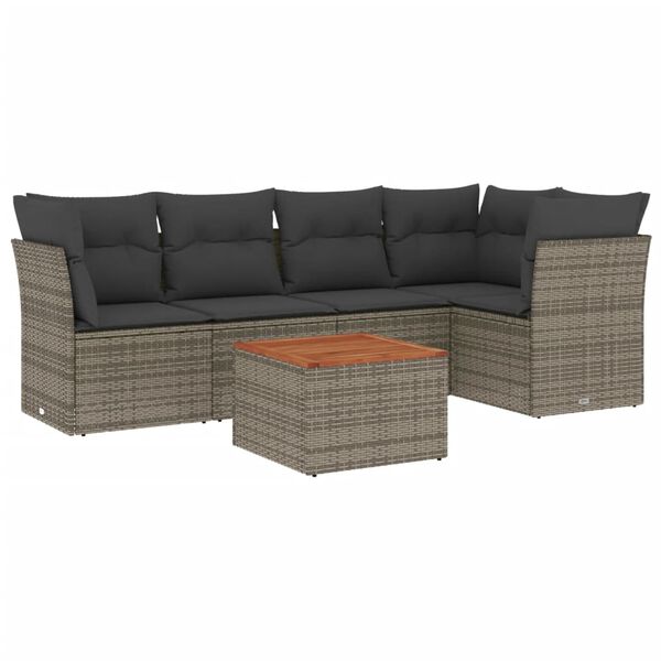 vidaXL 6-delige Loungeset met kussens poly rattan grijs