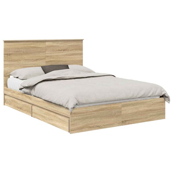 vidaXL Opslag bed met lade Sonoma Eiken 140 x 200 cm Bewerkt hout