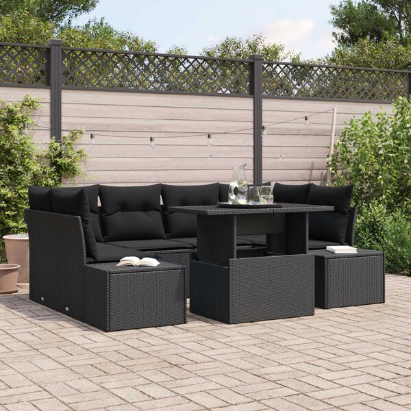 vidaXL Tuin Sofa Set 7 pcs Zwart Poly Rattan en Poedergecoat Staal