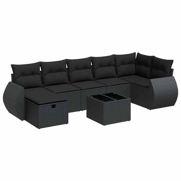 vidaXL 8-delige Loungeset met kussens poly rattan zwart
