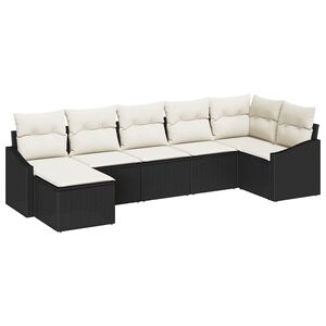 vidaXL Tuin Sofa Set met kussen 7 pcs Zwart en Cr&egrave;me poly rattan
