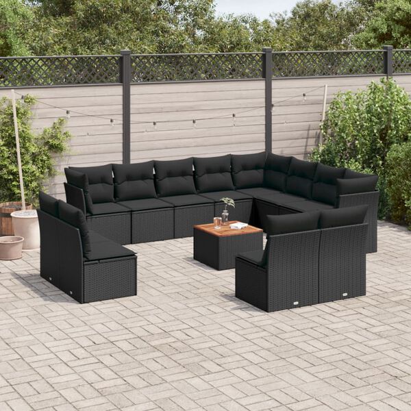 vidaXL 13-delige Loungeset met kussens poly rattan zwart