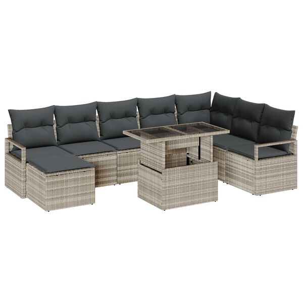 vidaXL Tuin Sofa Set met opslag 9 pcs Lichtgrijs Poly riet
