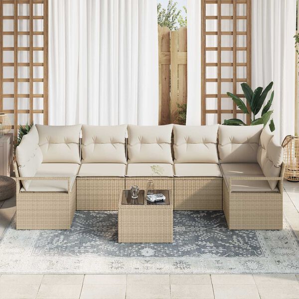 vidaXL Tuin Sofa Set 8 pcs Beige en Cr&egrave;me Poly rattan, staal en glas