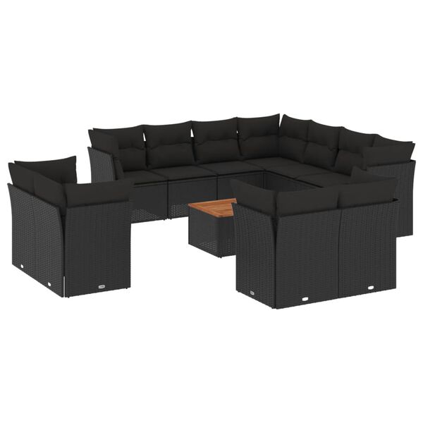 vidaXL 12-delige Loungeset met kussens poly rattan zwart