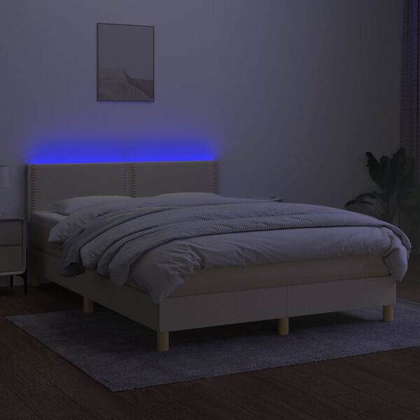 vidaXL Boxspring met matras en LED stof cr&egrave;mekleurig 140x190 cm