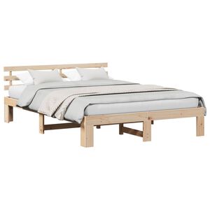 vidaXL Bedframe met hoofdeinde Naturel 150 x 200 cm Massief grenenhout