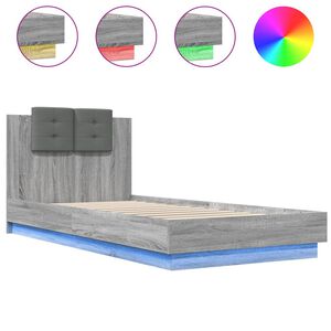 vidaXL Bedframe met hoofdbord en LED grijs sonoma eiken 100x200 cm