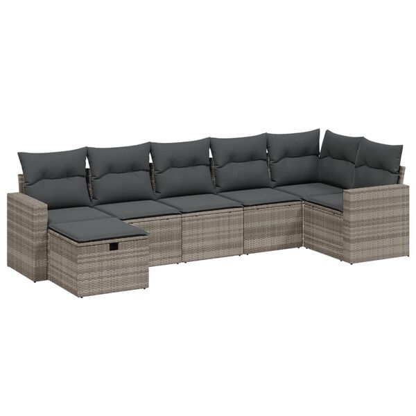 vidaXL 7-delige Loungeset met kussens poly rattan lichtgrijs