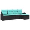 vidaXL Bankstel met kussen 5 pcs Zwart en Turquoise poly rattan