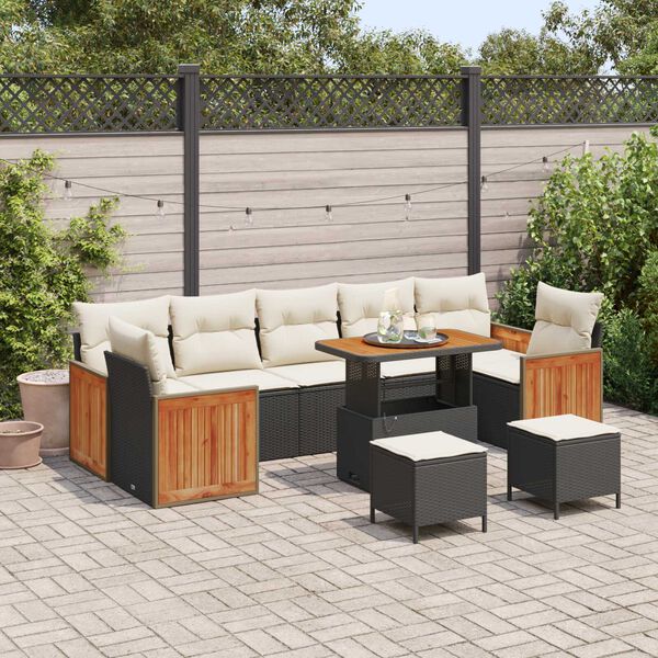 vidaXL Tuin Sofa Set 10 pcs Zwart en Crème 90 x 55 x 71 cm poly rattan