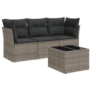 vidaXL 4-delige Loungeset met kussens poly rattan grijs