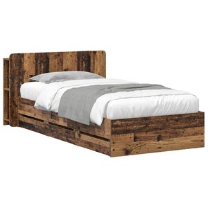 vidaXL Bedframe met opbergruimte en hoofdbord Oud hout 80 x 200 cm