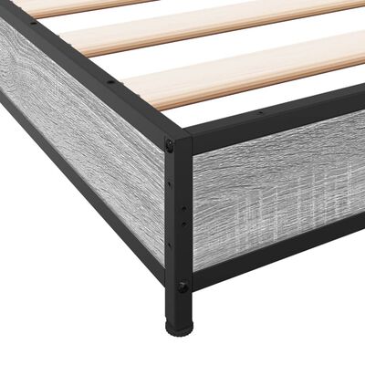 vidaXL Bedframe bewerkt hout en metaal grijs sonoma eiken 75x190 cm