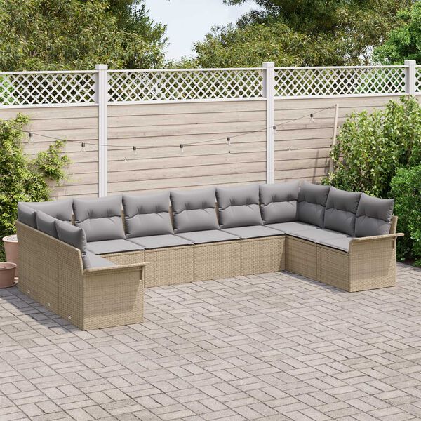 vidaXL Tuin Sofa Set met opslag 10 pcs Beige poly rattan
