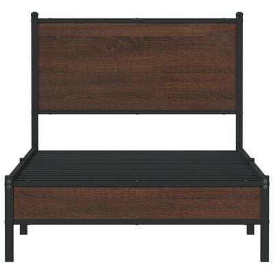 vidaXL Bedframe met hoofdbord metaal bruin eikenkleurig 75x190 cm